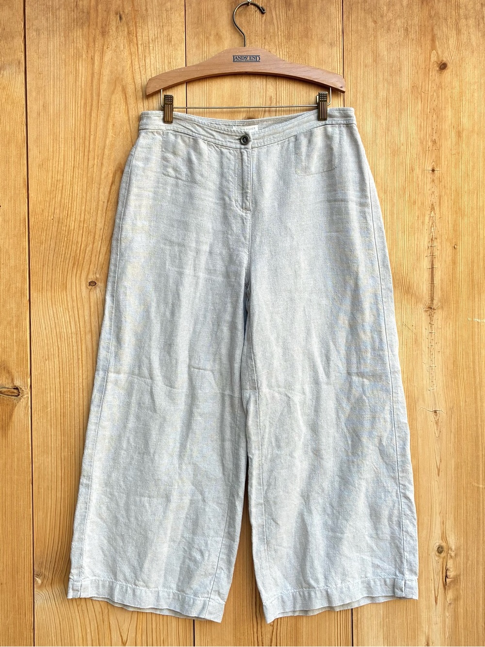 Eileen Fisher Organic Linen Wide Leg Cropped Pants Sz 4